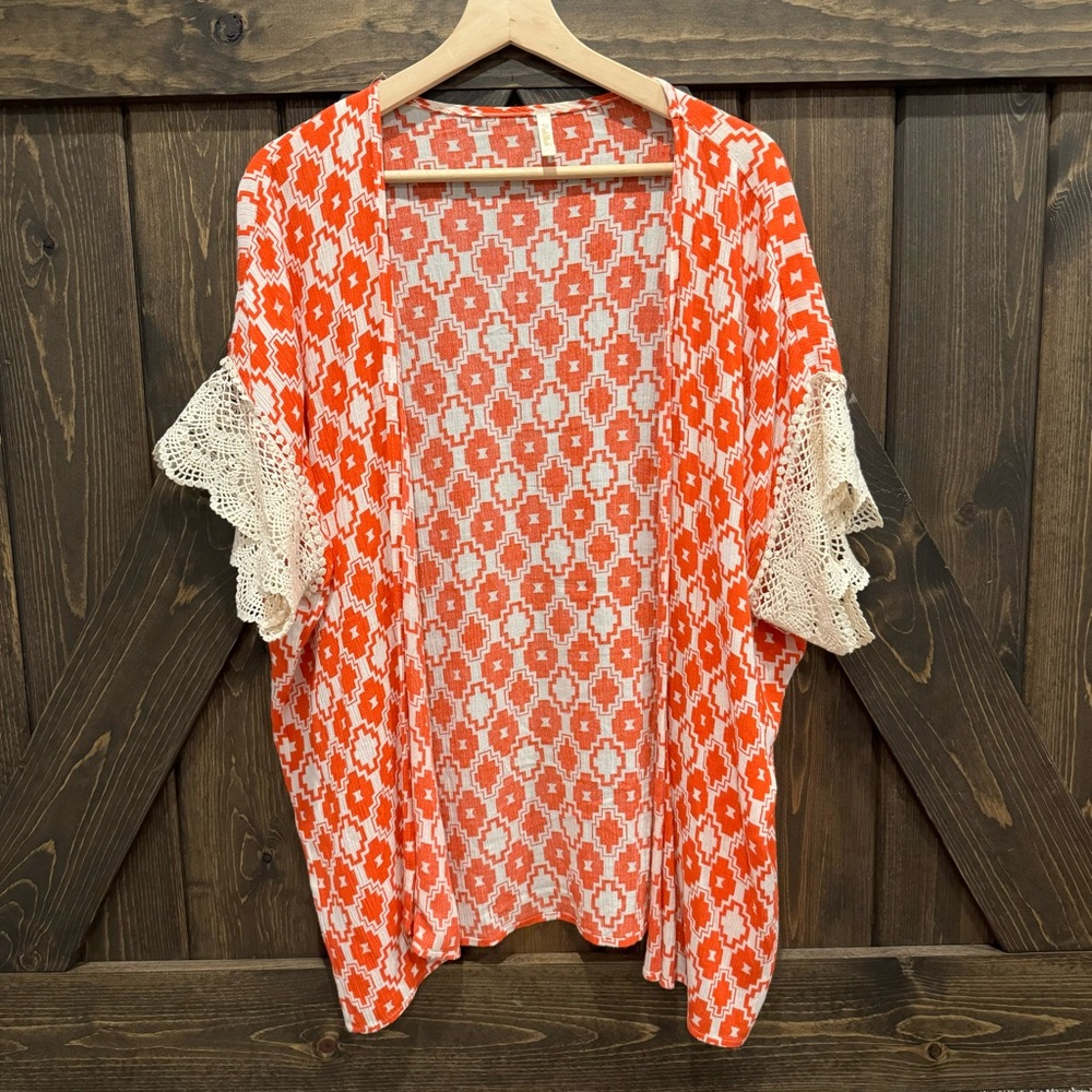 Pink Blush Aztec print and lace kimono